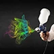 Spray gun with a multicoloured paint effect.